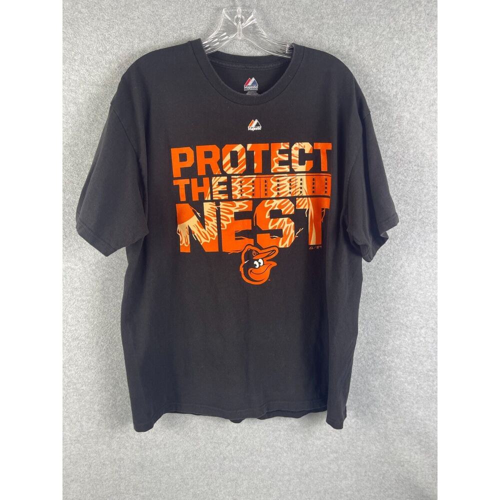 Baltimore Orioles MLB T Shirt Men's Size XL Black Majestic Protect the Nest Tee